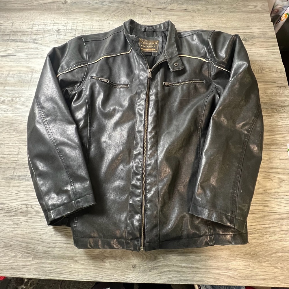 Arizona Faux Leather Jacket Mens XL Black Cafe Racer Biker Quilted Zip Coat